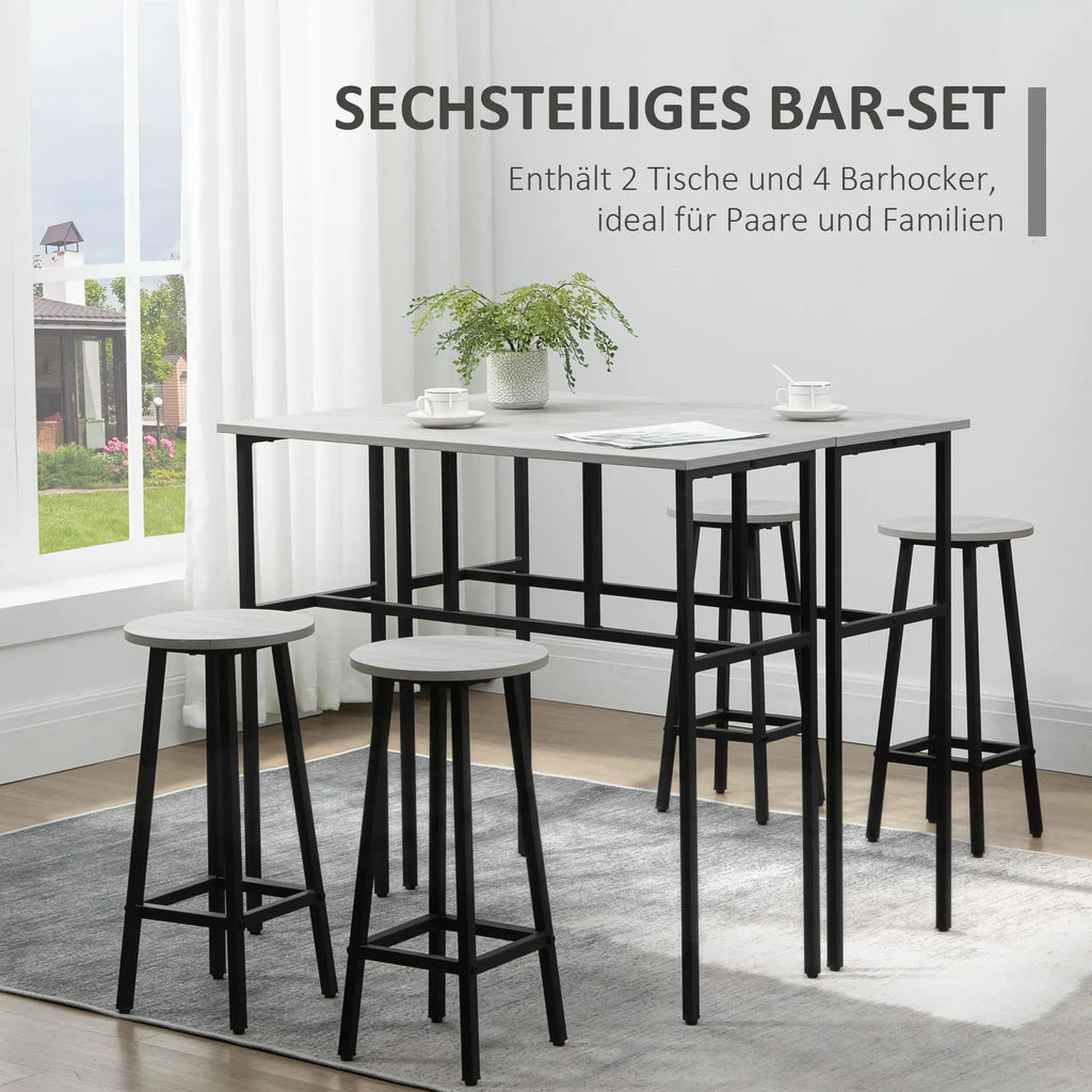 HOMCOM Bartisch-Set 6-teilig kombinierbar platzsparend Essgruppe