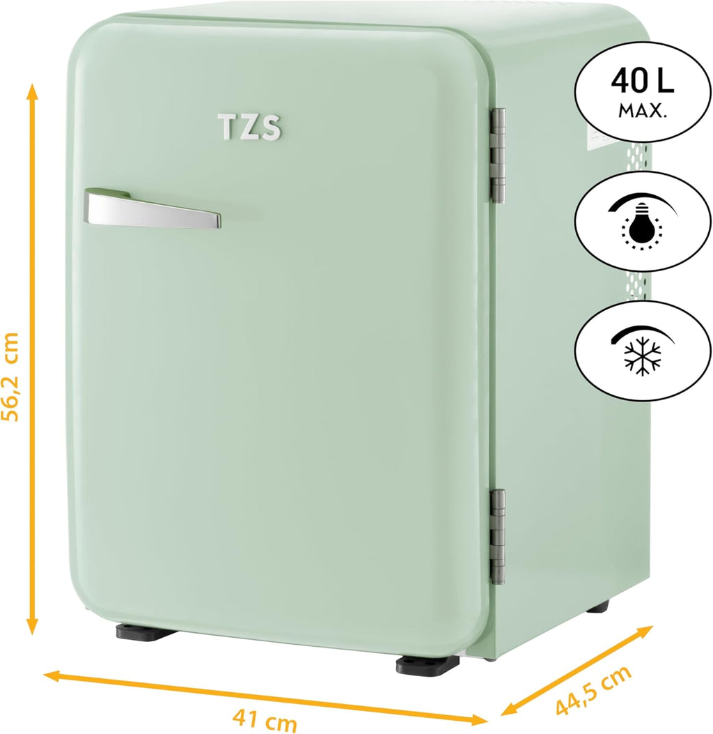 TZS First Austria lautloser Minikühlschrank | Retro Design | Einstellbare Kühlleistung | Türgriff |Thermoelektrisches Kühlsystem | 40L | creme