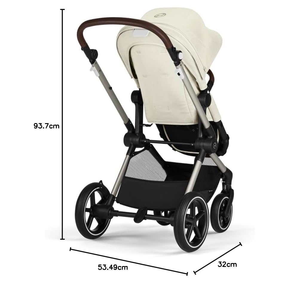 CYBEX Gold Kinderwagen EOS Lux 2-in-1 mit Babyschale Aton B2 i-Size und Babyschalen-Adapter, Reisesystem, Ab Geburt bis 22 kg (ca. 4 Jahre), Moon Black (Schwarz)