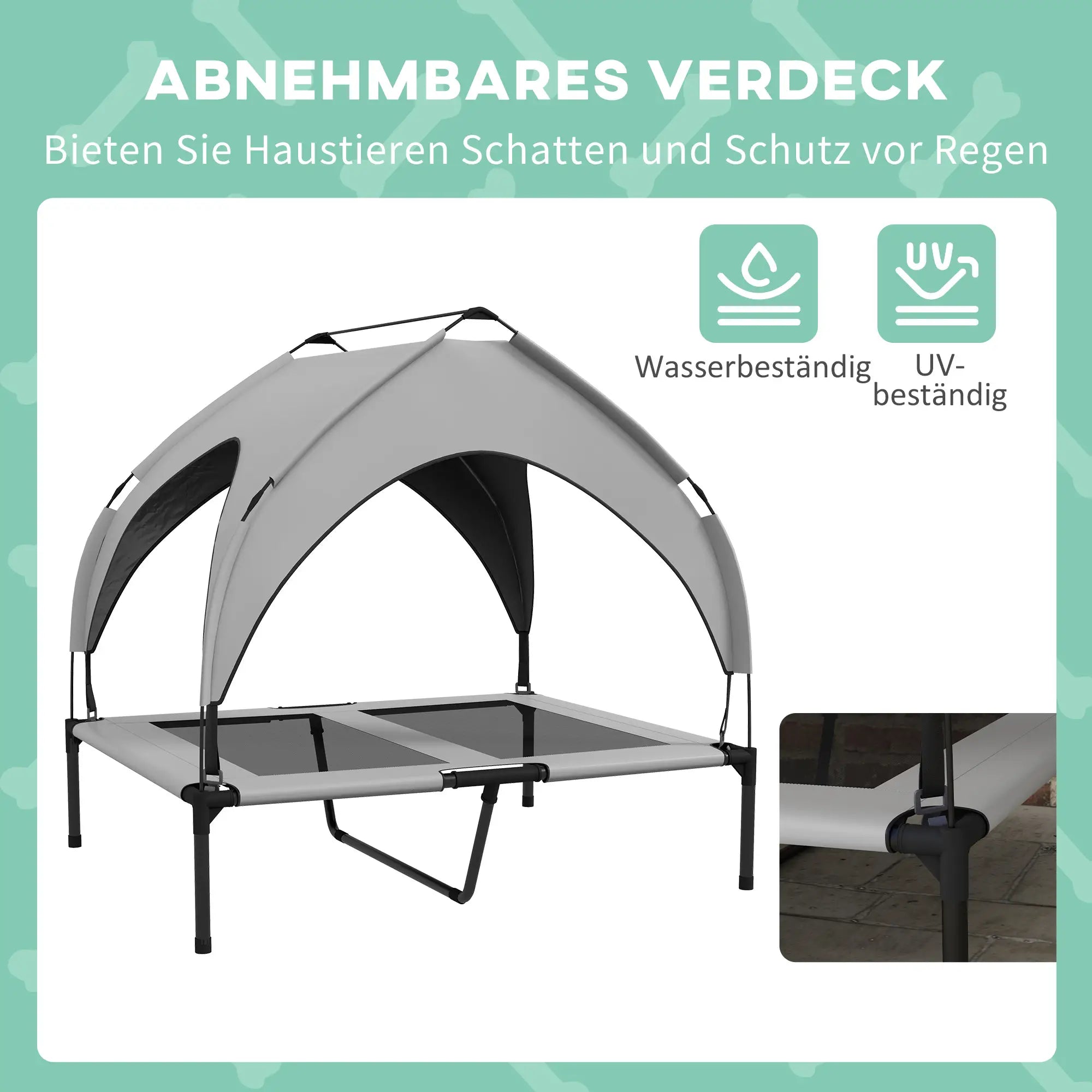 PawHut Erhöhtes Hundebett Outdoor mit Dach – Hellgrau, atmungsaktiv