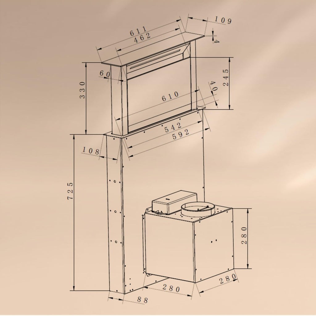 Klarstein Downdraft-Dunstabzugshaube, Versenkbare Abzugshaube, Leise Dunstabzugshauben mit Filter, Dunstabzugshaube 60cm, Umluft/Abluft Dunsthaube mit 10 Stufen, Dunstabzug 576 m³/h Luftstrom