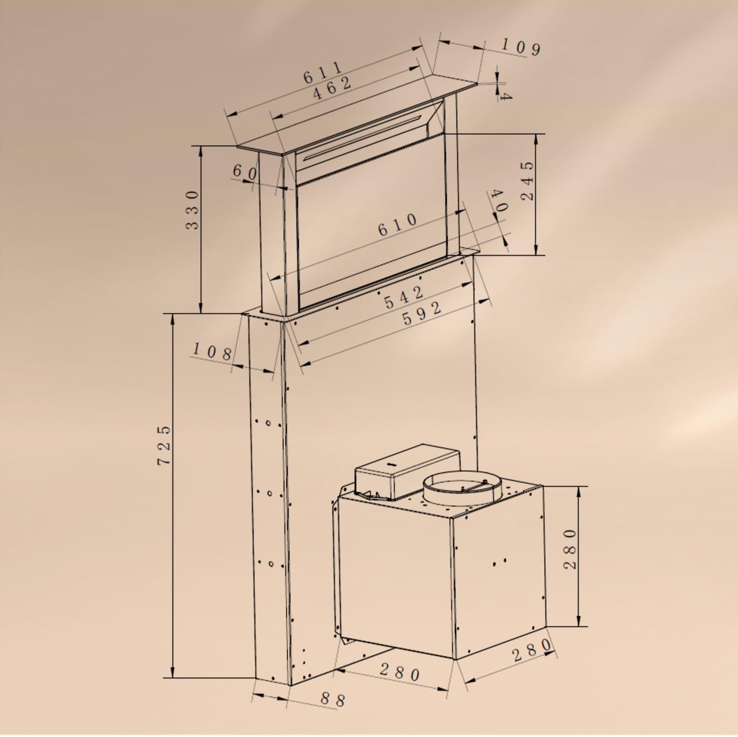 Klarstein Downdraft-Dunstabzugshaube, Versenkbare Abzugshaube, Leise Dunstabzugshauben mit Filter, Dunstabzugshaube 60cm, Umluft/Abluft Dunsthaube mit 10 Stufen, Dunstabzug 576 m³/h Luftstrom