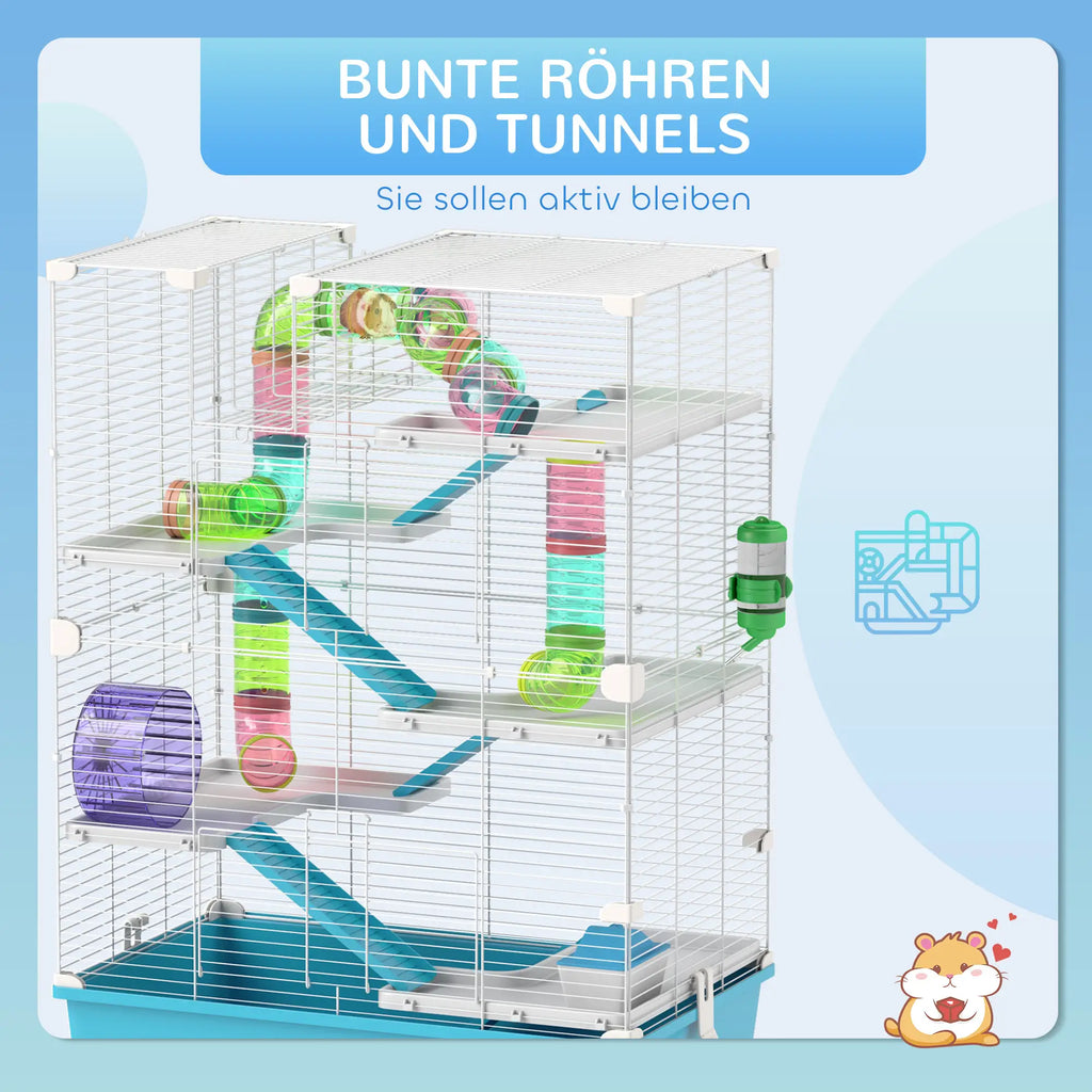 PawHut Hamsterkäfig Kleintierkäfig 6 Etagen Röhrensystem Doppel-Turm