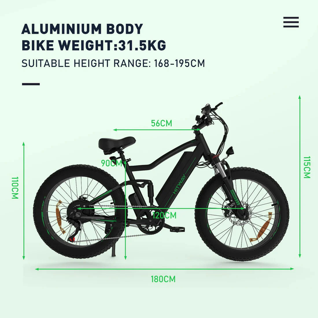 Hitway BK9 E-Bike - 500W Motor, 48V 15Ah, 26 x 4.0 Fat Tire - All-Terrain Mountain E-Bike