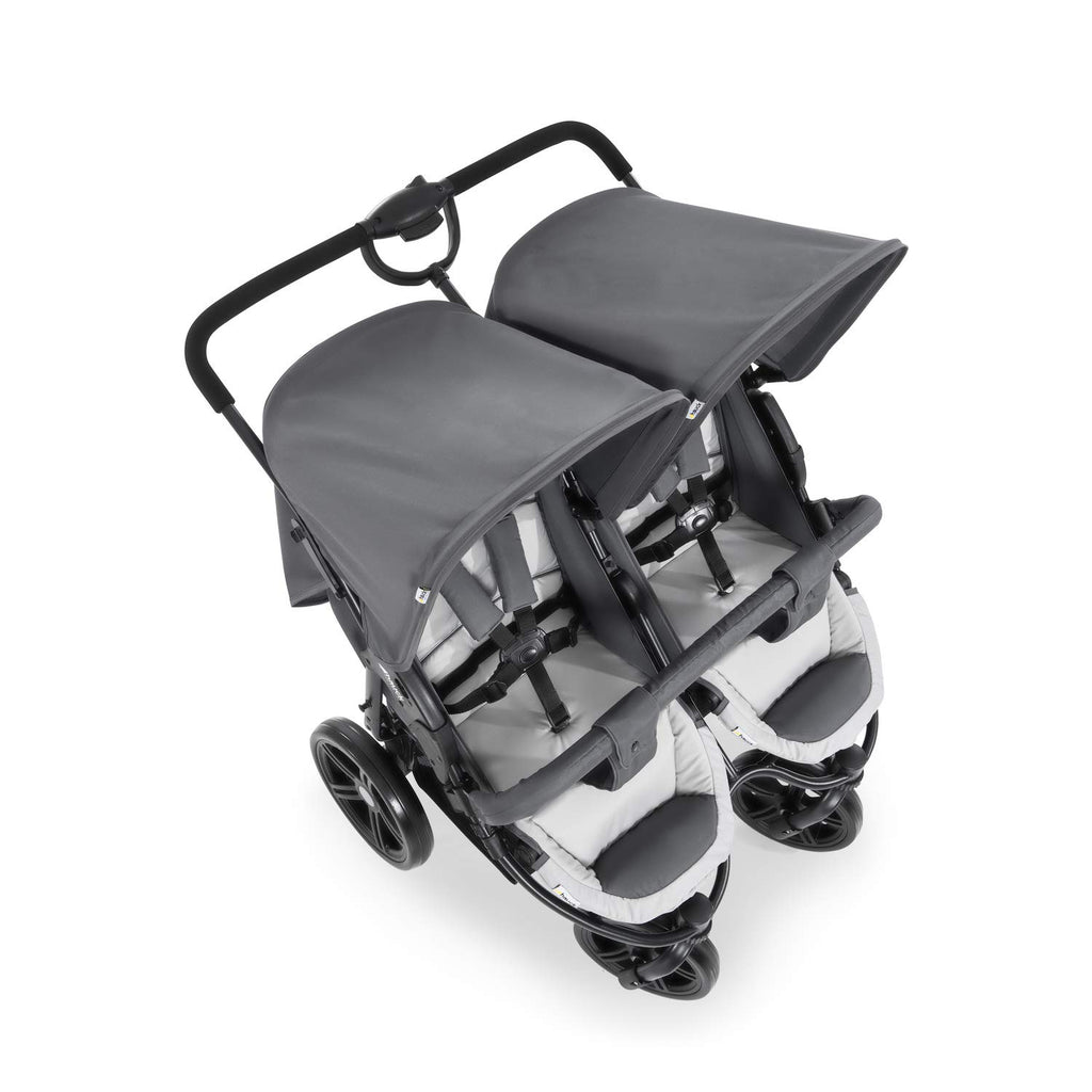 hauck Geschwisterwagen Roadster Duo SLX, Zwillingsbuggy ab Geburt bis 15 kg (ca. 3 Jahren) mit Liegefunktion, XL Korb, Einfach und Klein Zusammenklappbar, Große Räder (Grey/Silver)