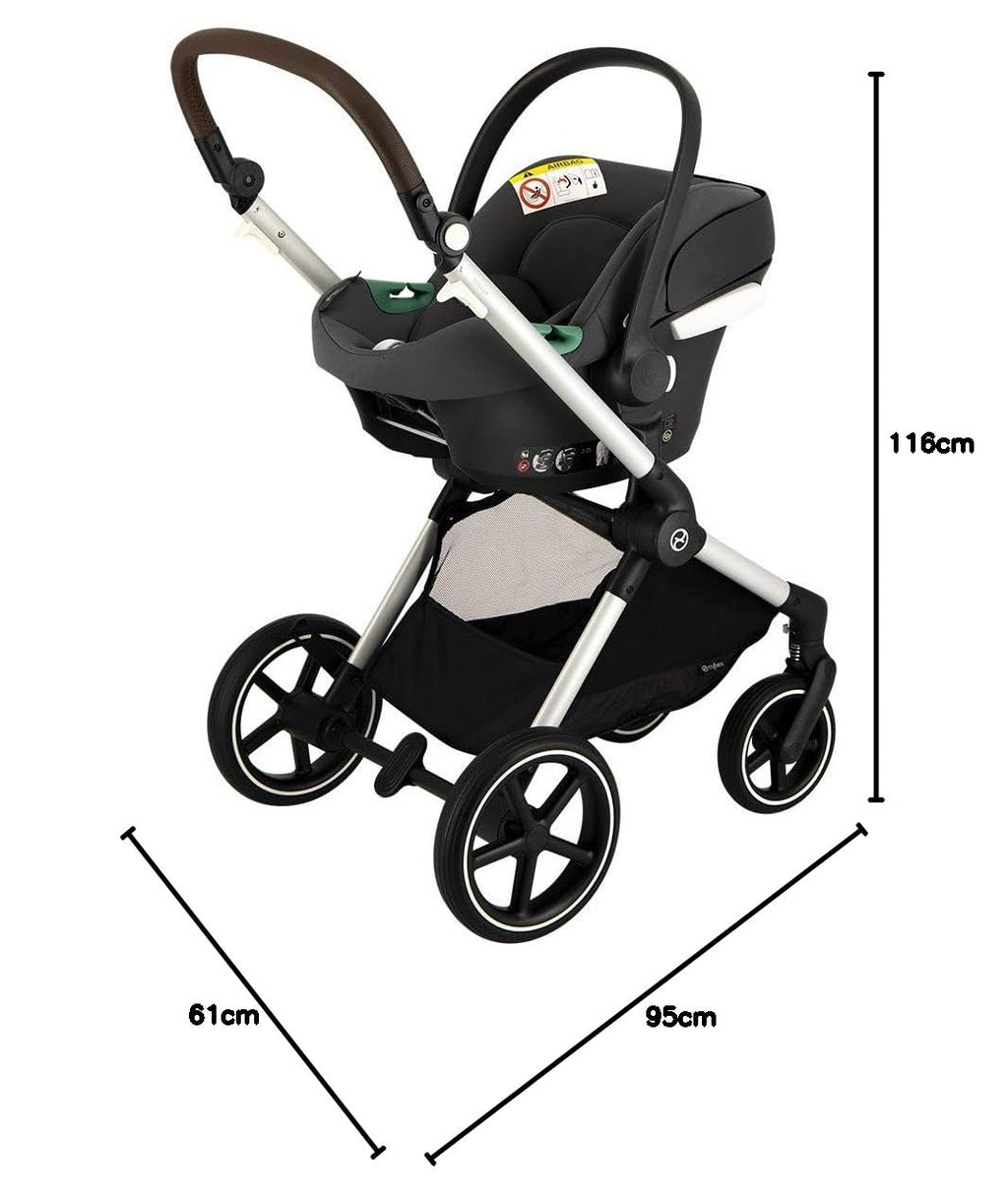 CYBEX Gold Kinderwagen EOS Lux 2-in-1 mit Babyschale Aton B2 i-Size und Babyschalen-Adapter, Reisesystem, Ab Geburt bis 22 kg (ca. 4 Jahre), Moon Black (Schwarz)