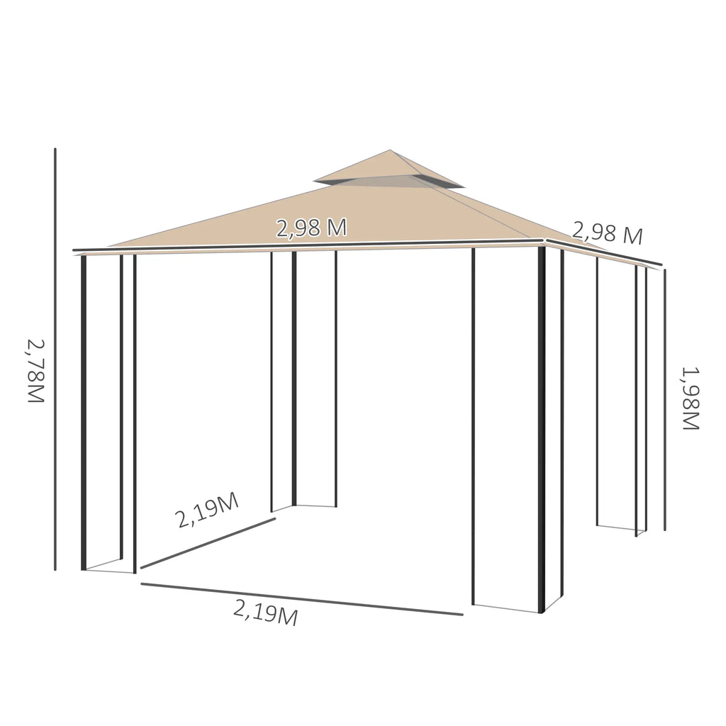 Outsunny Gartenpavillon Doppeldach mit Ablagen und Netz-Seitenwänden