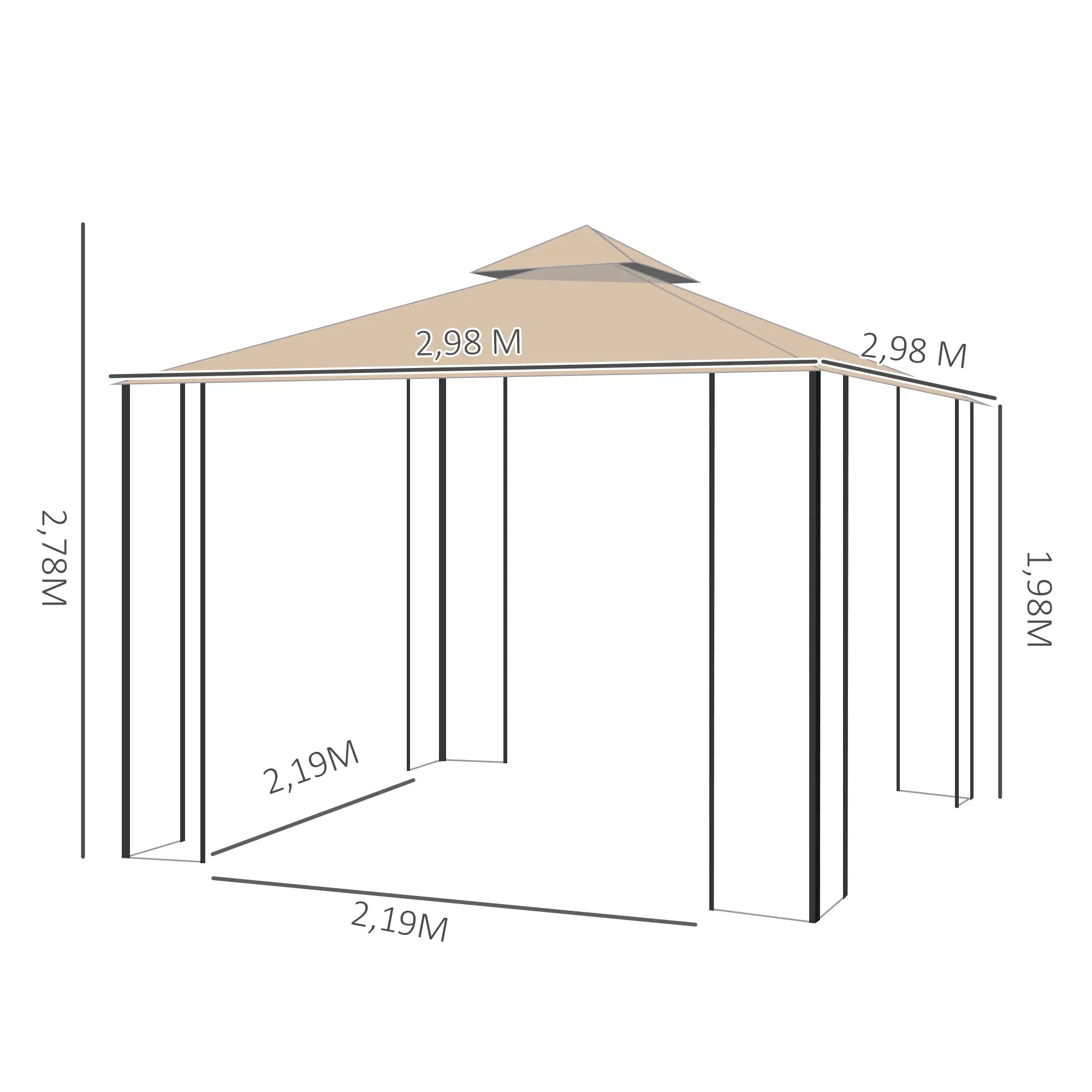 Outsunny Gartenpavillon Doppeldach mit Ablagen und Netz-Seitenwänden