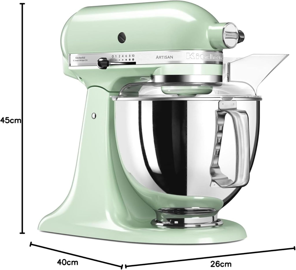 KitchenAid Küchenmaschine I Artisan I Kippbarem Food Processor I Teigknetmaschine mit 5 Zubehör | 2 Schüsseln aus Edelstahl | 4.8 L | Pistaccio
