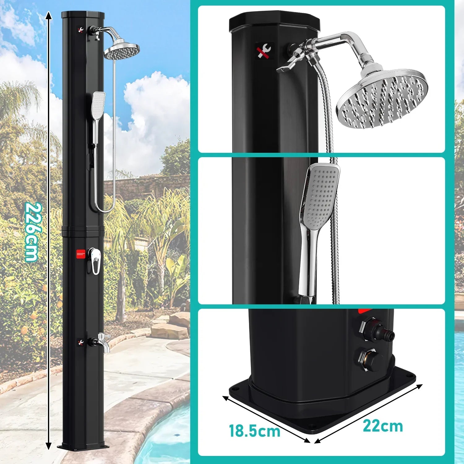 Sonnewelt 60L Solardusche Gartendusche Inkl. Schutzhaube und Handbrause