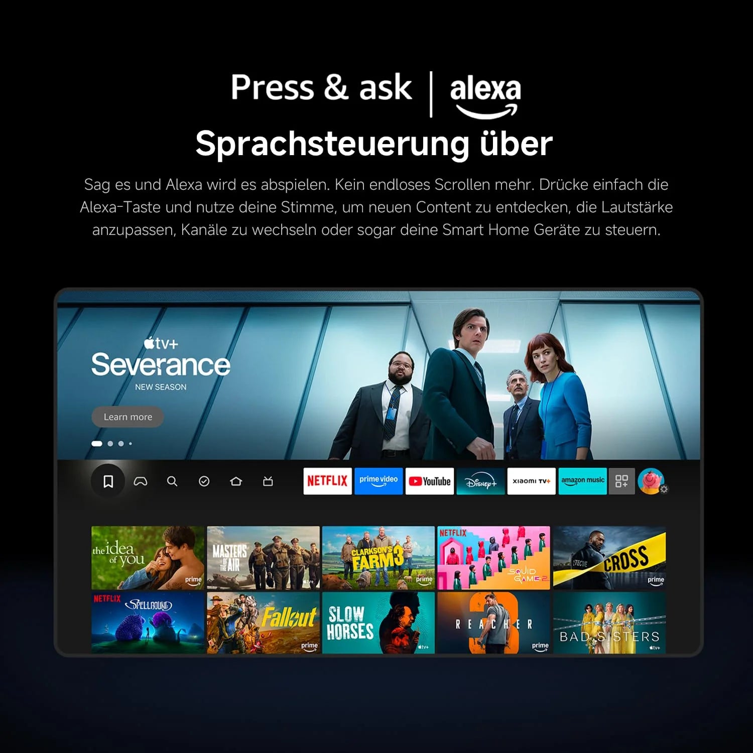 Xiaomi TV F 32, 32 Zoll (81 cm), HD, Smart TV, Fire OS7, Triple Tuner DVB-C/S/S2/T/T2, Dolby Audio™, DTS Virtual:X, DTS-HD, Sprachsteuerung mit Alexa, Kompatibel mit Apple AirPlay