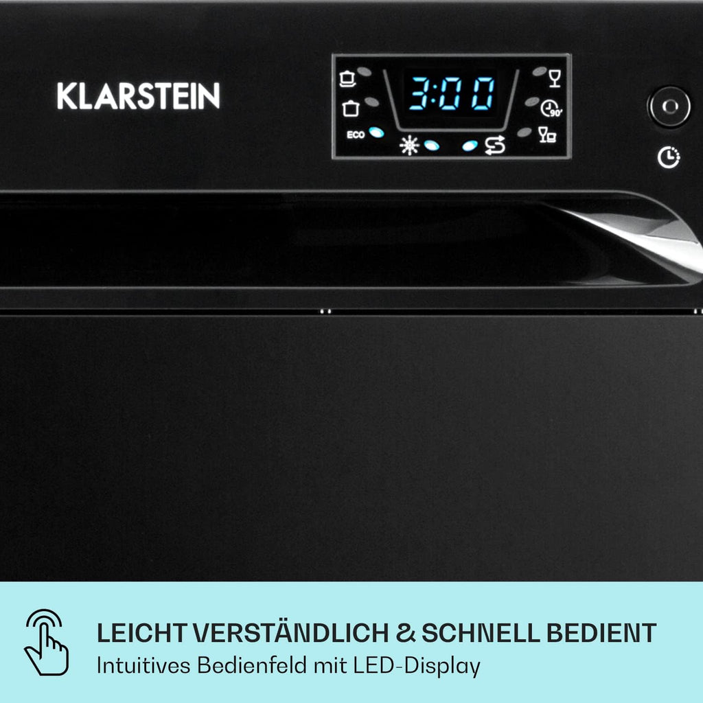 Klarstein ia 8 - Spülmaschine, Geschirrspüler, Freistehend, Teilintegriert, F, 55 cm breit, 8 Maßgedecke, 6 Programme, Aquastop, silber