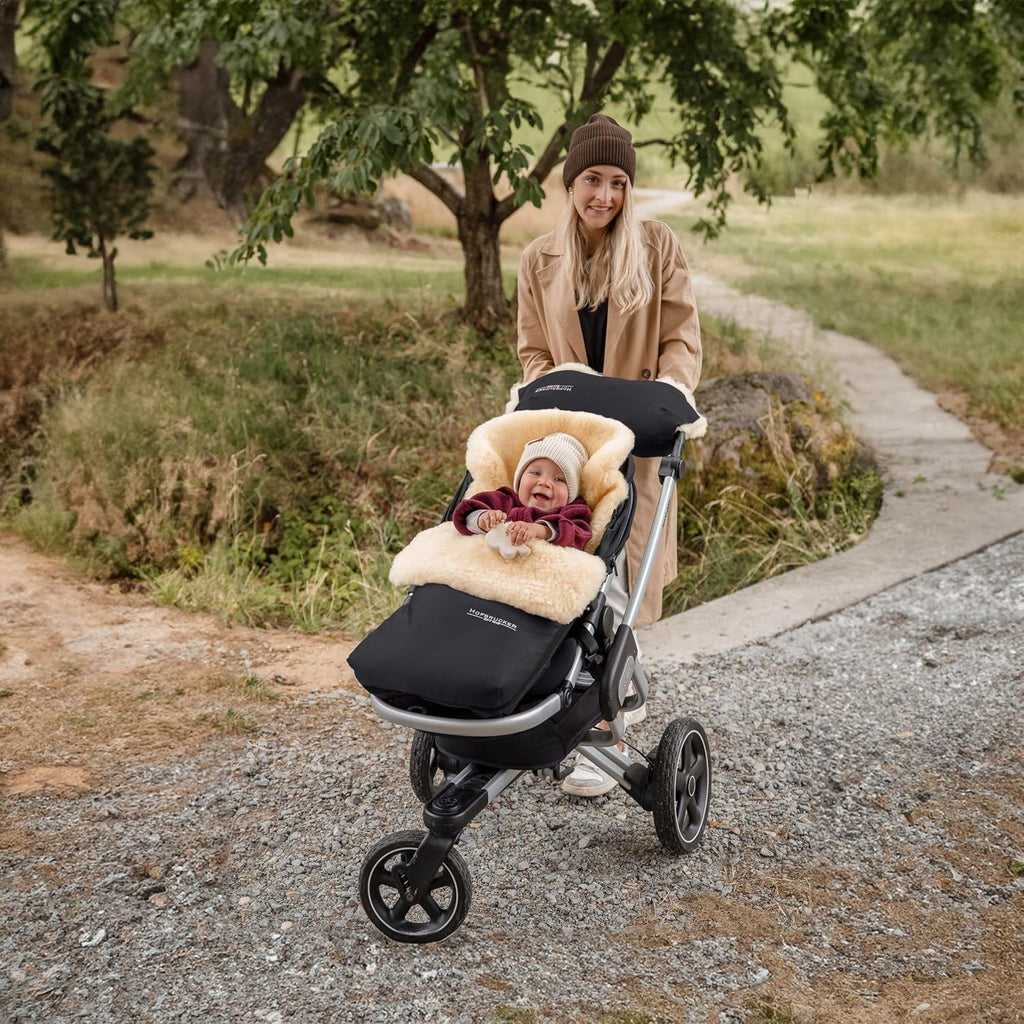 Hofbrucker Lammfell-Fußsack Putzi Kinderwagen, Buggy/Winterfußsack wind- & wasserabweisend/Warmer Fußsack Oberteil abnehmbar/echtes Lammfell/Made in Germany