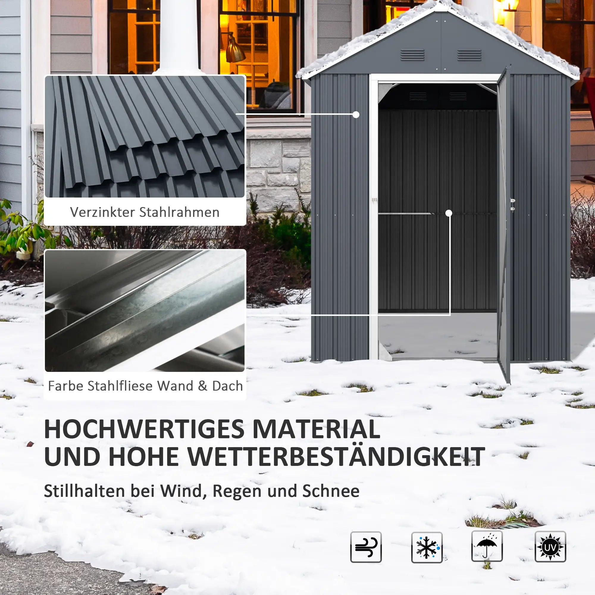 Outsunny Geräteschuppen Gartenhaus groß belüftet abschließbar Stahl