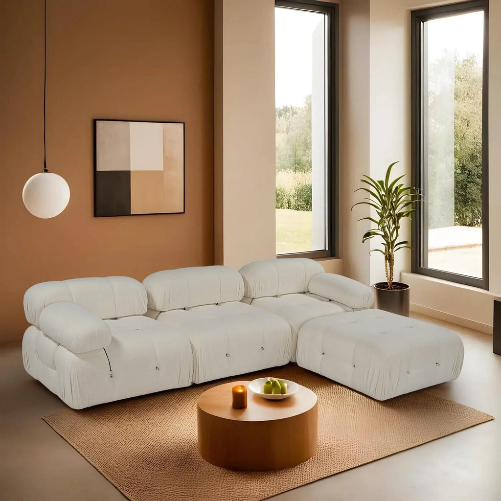 Bubble Beige L1 Ecksofa - Weiss