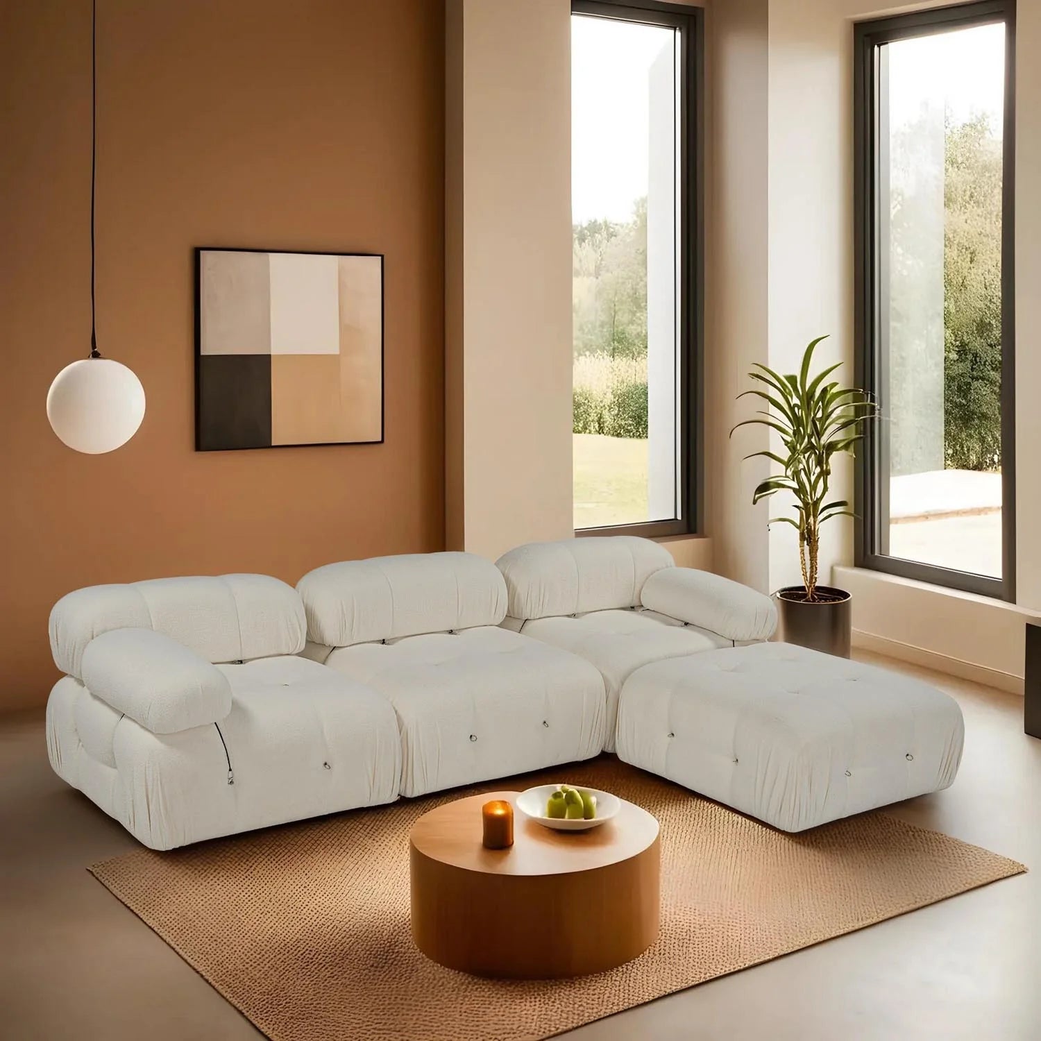 Bubble Beige L1 Ecksofa - Weiss