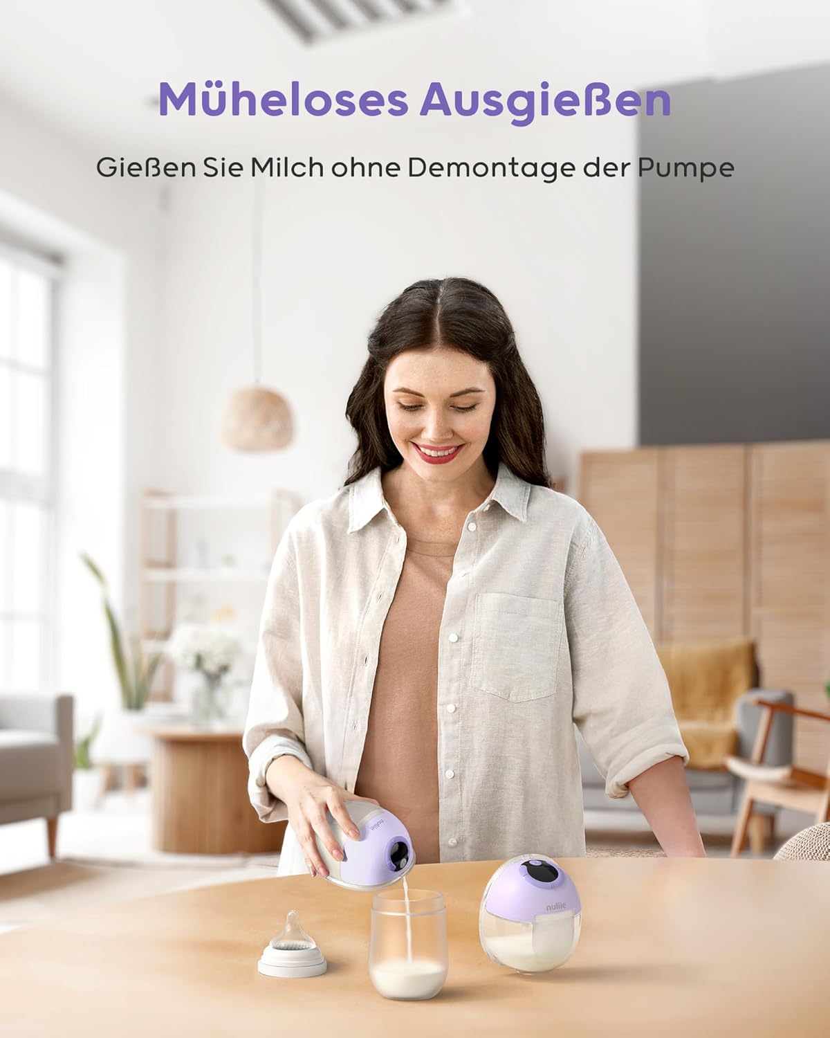 Nuliie Milchpumpe Elektrisch tragbare S32, Elektrische milchpumpe freihändig 4 Modi 9 Stufen mit 18/21/24 mm komfortabler Flansch, Privat, mit Ersatzzubehör im Lieferumfang (2Packs, Weiß)