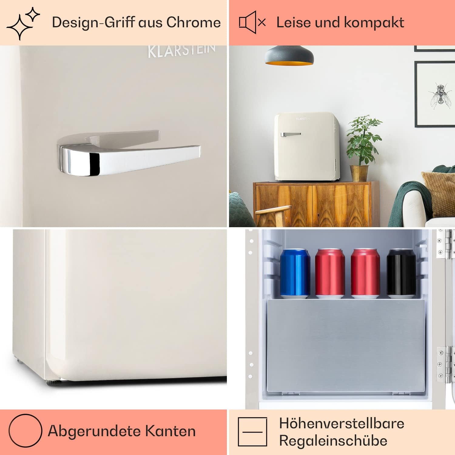 Klarstein Audrey Mini - kleiner Kühlschrank, kompakte Mini-Bar, freistehend, Kompressionskühlung, Fassungsvermögen, Kühlung: 0-10 °C, Mini-Kühlschrank mit 70 Liter Fassungsvermögen, rot