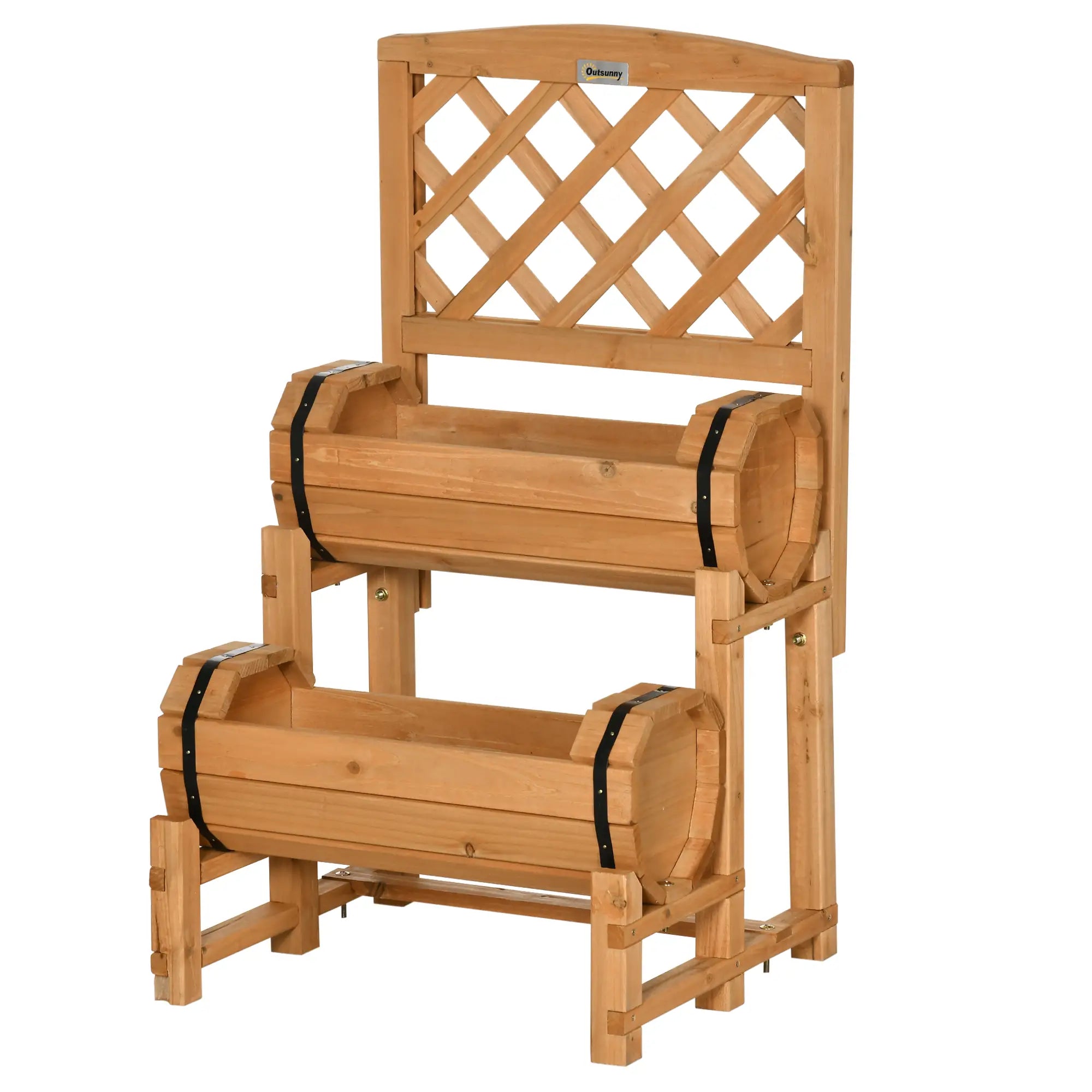 Outsunny Hochbeet Pflanztreppe rustikales Fass-Design mit Rankgitter Massivholz