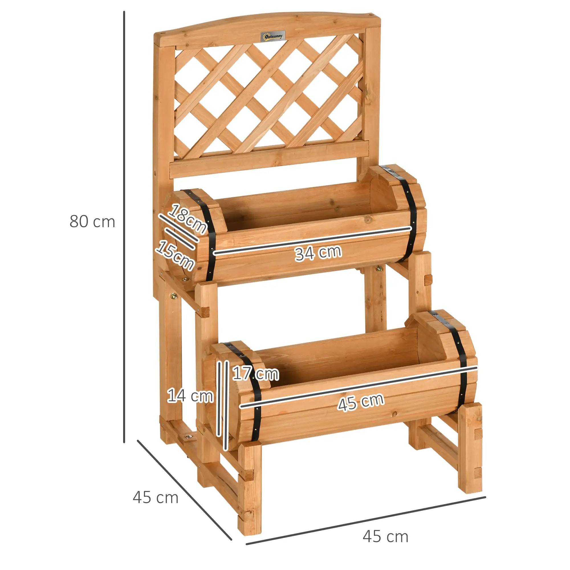 Outsunny Hochbeet Pflanztreppe rustikales Fass-Design mit Rankgitter Massivholz