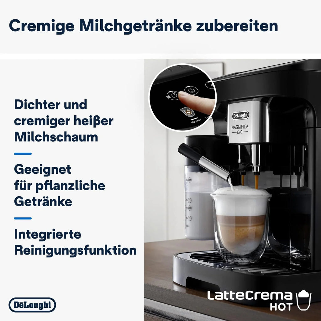 De'Longhi Magnifica Evo Next ECAM312.80.TB, Kaffeevollautomat mit 13 Getränken (Cappuccino, Espresso, Latte Macchiato), 2,4'' TFT Farbdisplay, LatteCrema Milchsystem, 2-Tassen-Funktion, Titan