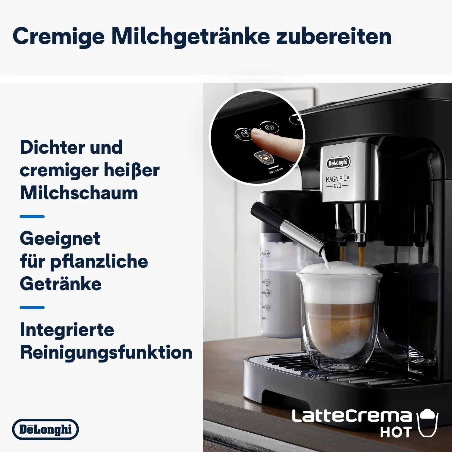 De'Longhi Magnifica Evo Next ECAM312.80.TB, Kaffeevollautomat mit 13 Getränken (Cappuccino, Espresso, Latte Macchiato), 2,4'' TFT Farbdisplay, LatteCrema Milchsystem, 2-Tassen-Funktion, Titan