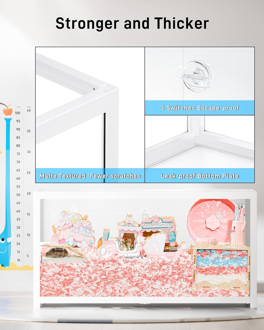 BUCATSTATE Hamsterkäfig 3,0: Metall Rattenkäfig Kleintierkäfig Groß Stapelbar mit Einfacher Montage 120L x 60W x 62H cm für Nager, Mäuse, Zwerghamster (0,72m², Weiß)