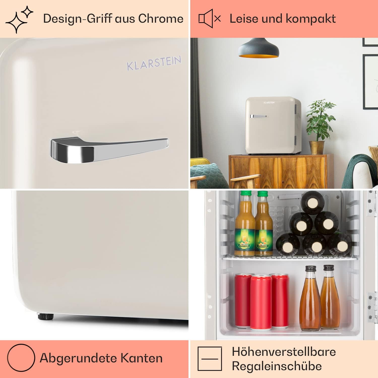 Klarstein Audrey Mini - kleiner Kühlschrank, kompakte Mini-Bar, freistehend, Kompressionskühlung, Fassungsvermögen, Kühlung: 0-10 °C, Mini-Kühlschrank mit 70 Liter Fassungsvermögen, rot