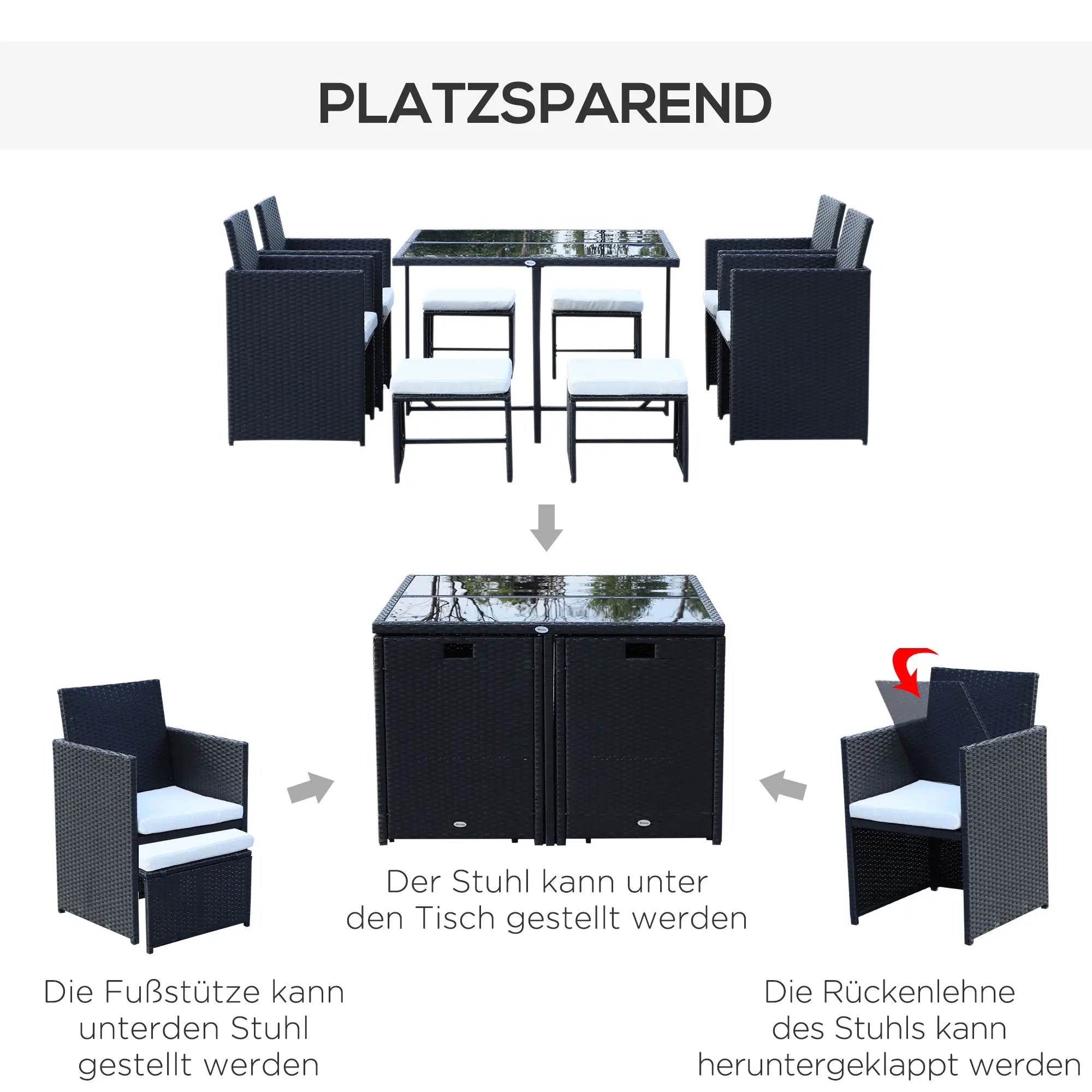 Outsunny Polyrattan Gartenmöbelset 9-tlg. platzsparend wetterfest