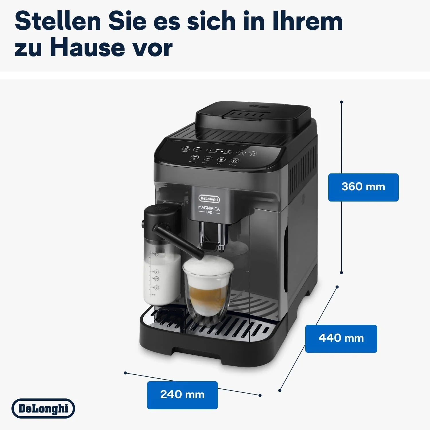 De'Longhi Magnifica Evo Next ECAM312.80.TB, Kaffeevollautomat mit 13 Getränken (Cappuccino, Espresso, Latte Macchiato), 2,4'' TFT Farbdisplay, LatteCrema Milchsystem, 2-Tassen-Funktion, Titan