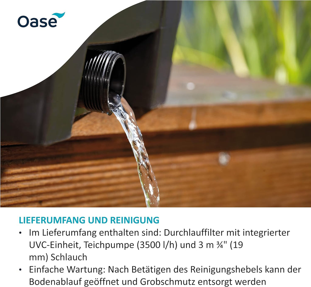 OASE 56789 Durchlauffilter BioSmart Set 36000 geeignet für Teiche bis 36 m³, Filtersystem, Filterkomplettset inkl Filtermaterial, Teichpumpe und UVC Klärer