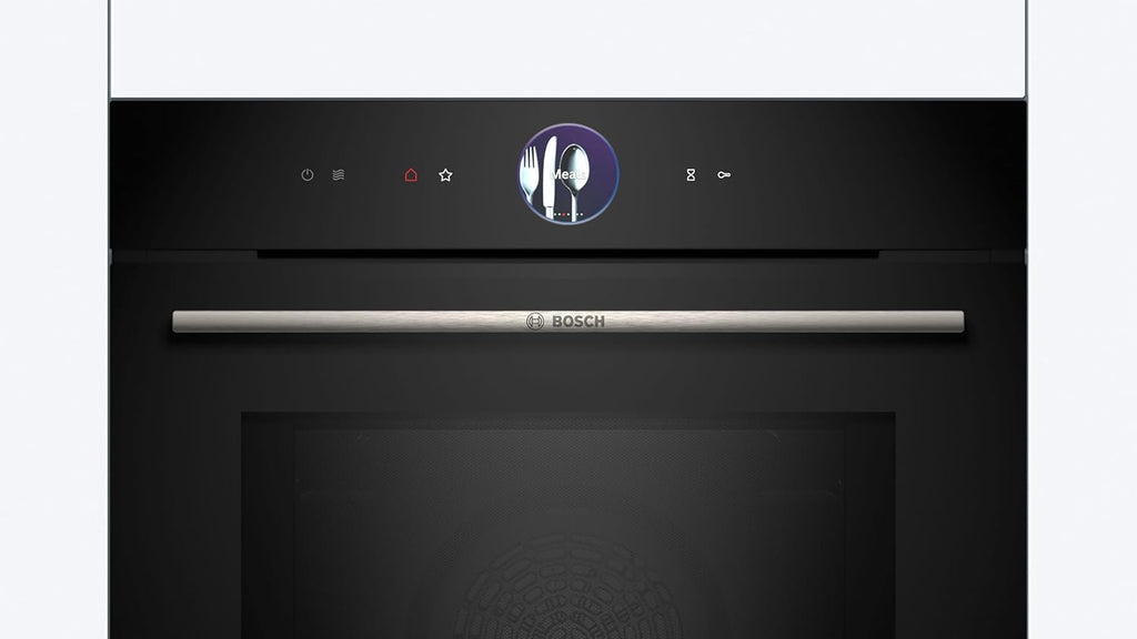 Bosch HMG7361B1, Serie 8 smarter Einbau-Backofen mit Mikrowellenfunktion, 60 x 60 cm, Made in Germany, Schwarz, Air Fry, Digitaler Bedienring, Touchdisplay, Automatikprogramme, Reinigungsunterstützung