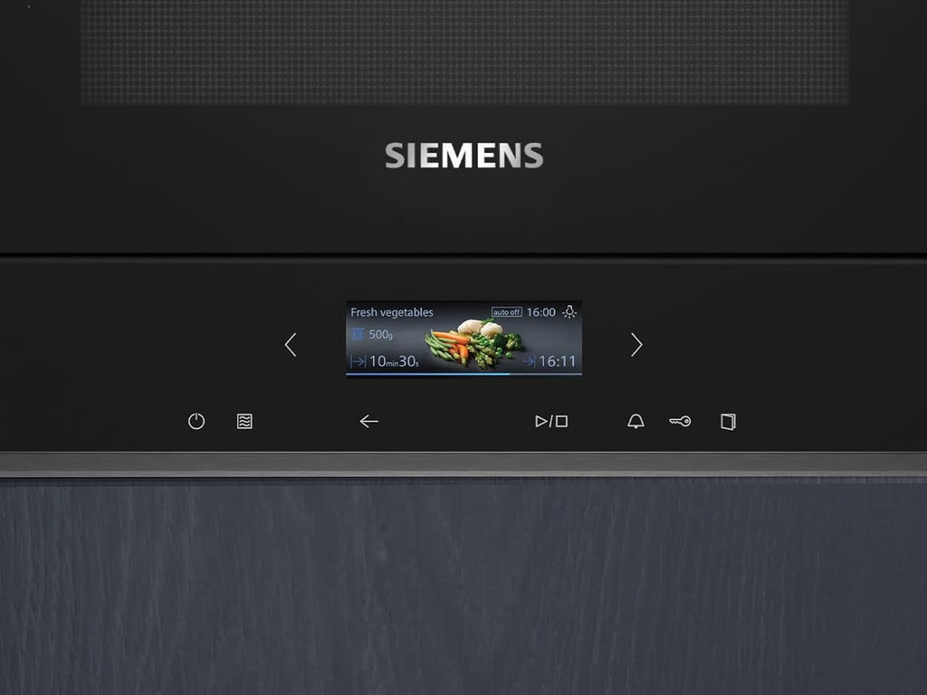 Siemens BF722R1B1 iQ700 Einbau-Mikrowelle, Schwarz, cookControl7 - Automatikprogramme, humidClean Plus - Innenraumreinigung, cookControl Plus - für beste Ergebnisse, TFT-Full-Touchdisplay