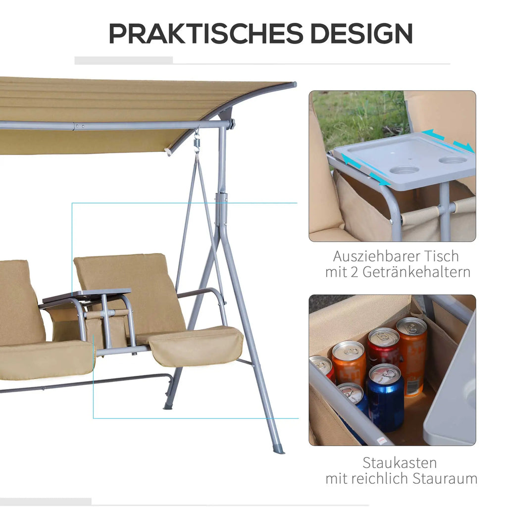 Outsunny Hollywoodschaukel 2-Sitzer mit Sonnendach Becherhalter