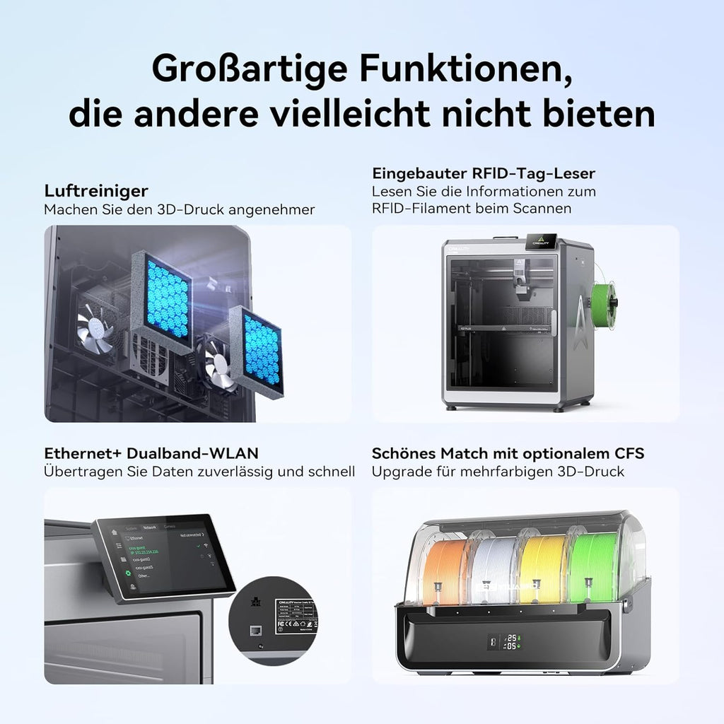 Creality K2 Plus Combo 3D-Drucker, 16-Farben Multimaterial-Druck, 350³mm XXL-Bauraum, Servo-Direktantrieb, Dual-KI-Kameras, Ultra-Leise