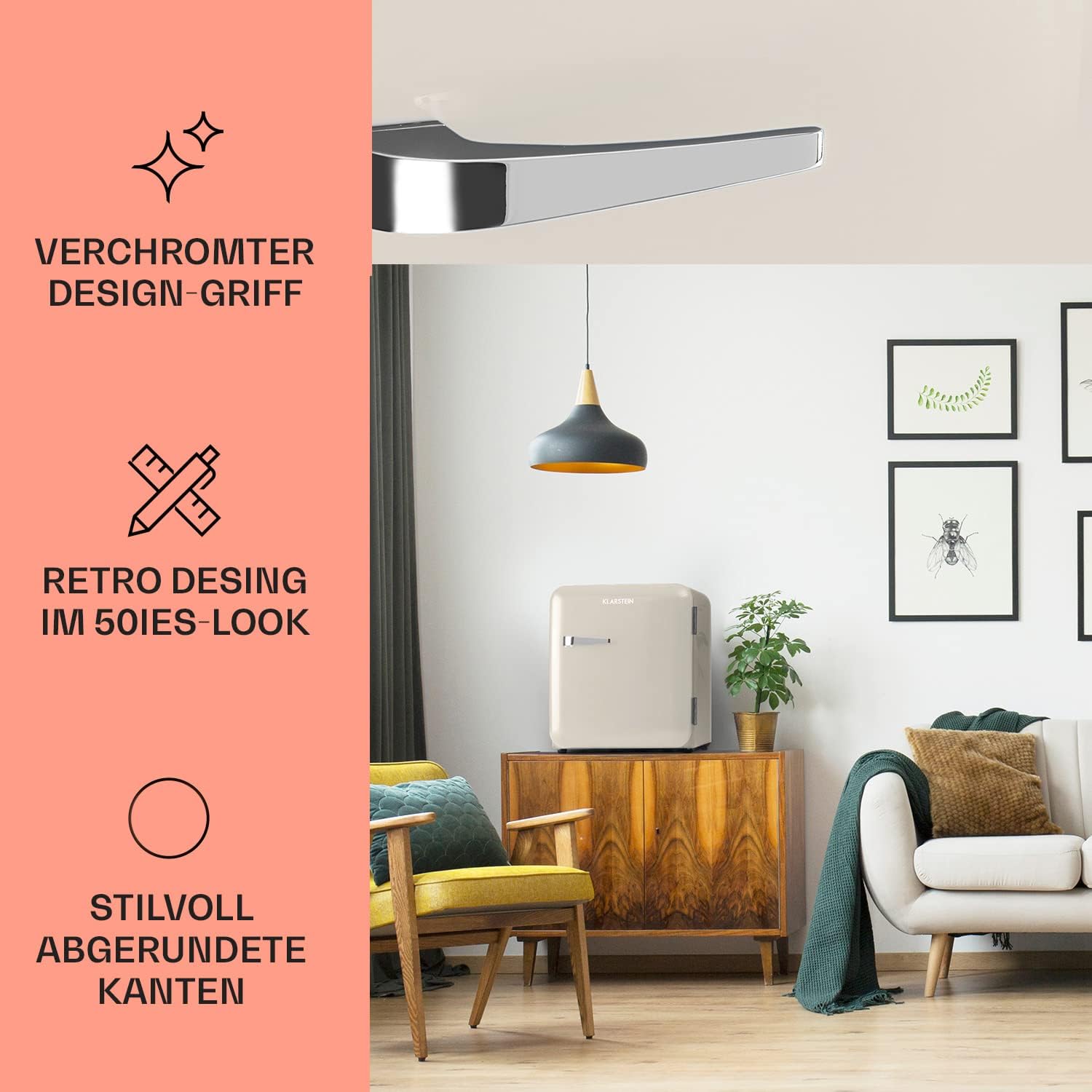 Klarstein Audrey Mini - kleiner Kühlschrank, kompakte Mini-Bar, freistehend, Kompressionskühlung, Fassungsvermögen, Kühlung: 0-10 °C, Mini-Kühlschrank mit 70 Liter Fassungsvermögen, rot