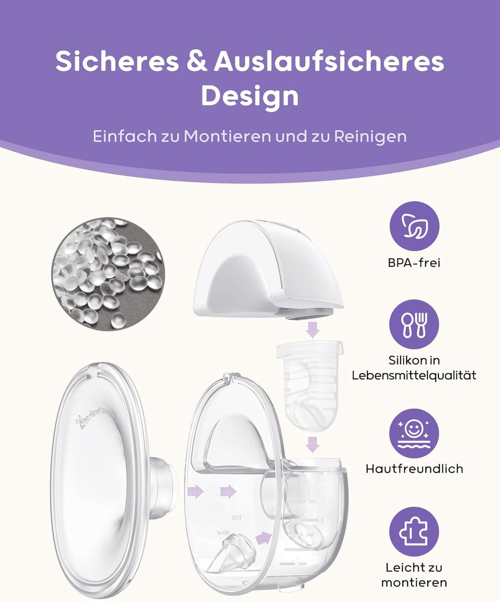 Nuliie Milchpumpe Elektrisch tragbare S32, Elektrische milchpumpe freihändig 4 Modi 9 Stufen mit 18/21/24 mm komfortabler Flansch, Privat, mit Ersatzzubehör im Lieferumfang (2Packs, Weiß)