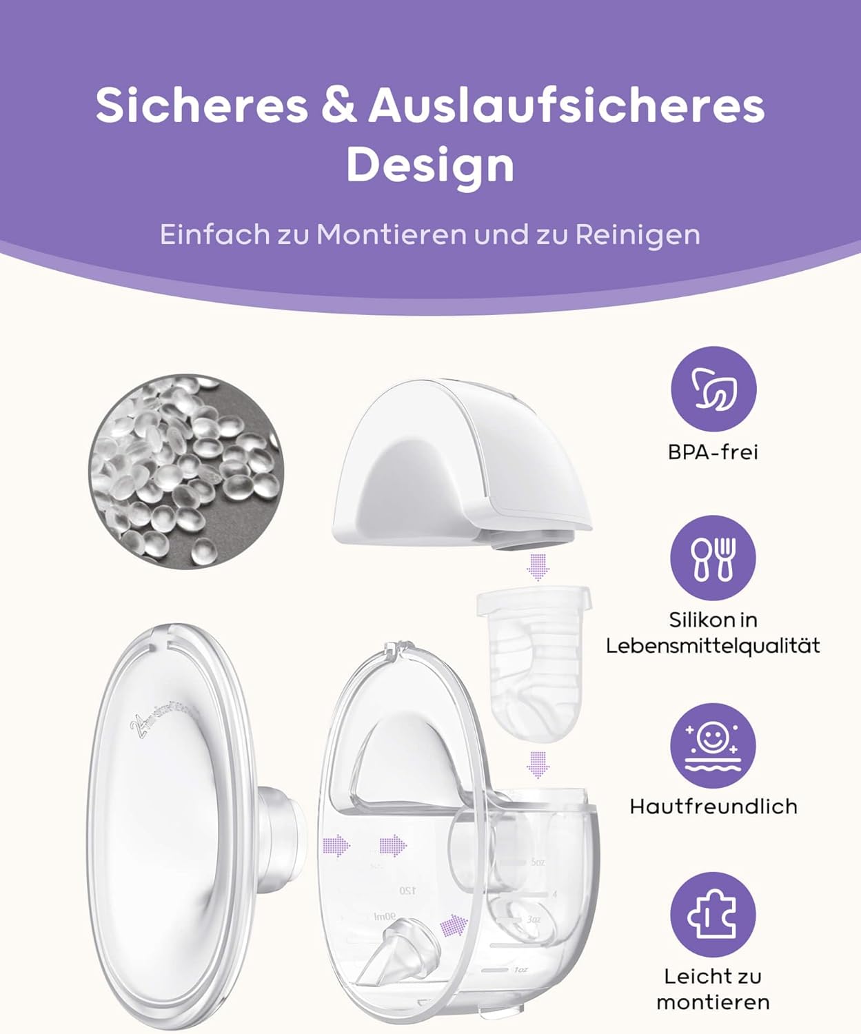 Nuliie Milchpumpe Elektrisch tragbare S32, Elektrische milchpumpe freihändig 4 Modi 9 Stufen mit 18/21/24 mm komfortabler Flansch, Privat, mit Ersatzzubehör im Lieferumfang (2Packs, Weiß)