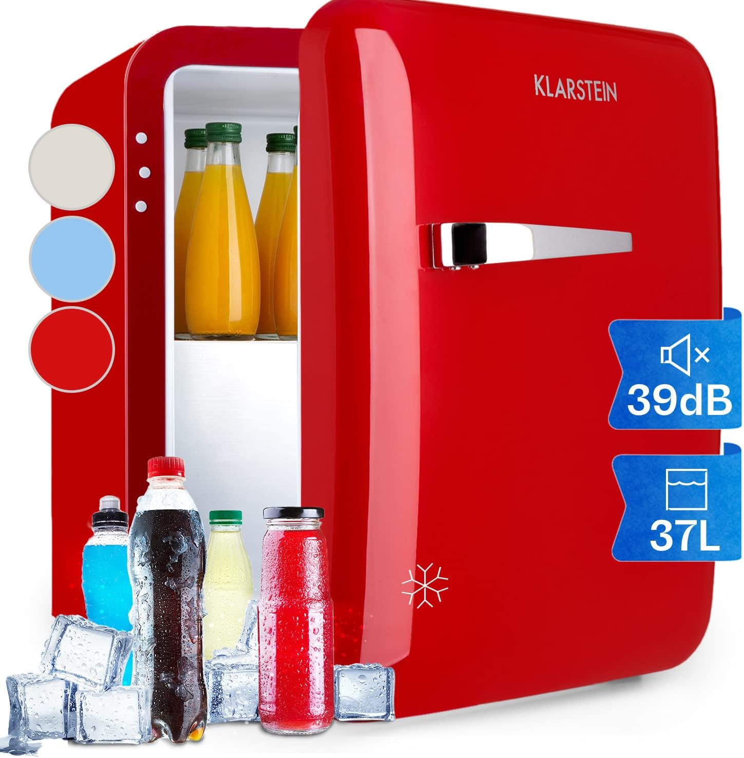 Klarstein Audrey Mini - kleiner Kühlschrank, kompakte Mini-Bar, freistehend, Kompressionskühlung, Fassungsvermögen, Kühlung: 0-10 °C, Mini-Kühlschrank mit 70 Liter Fassungsvermögen, rot