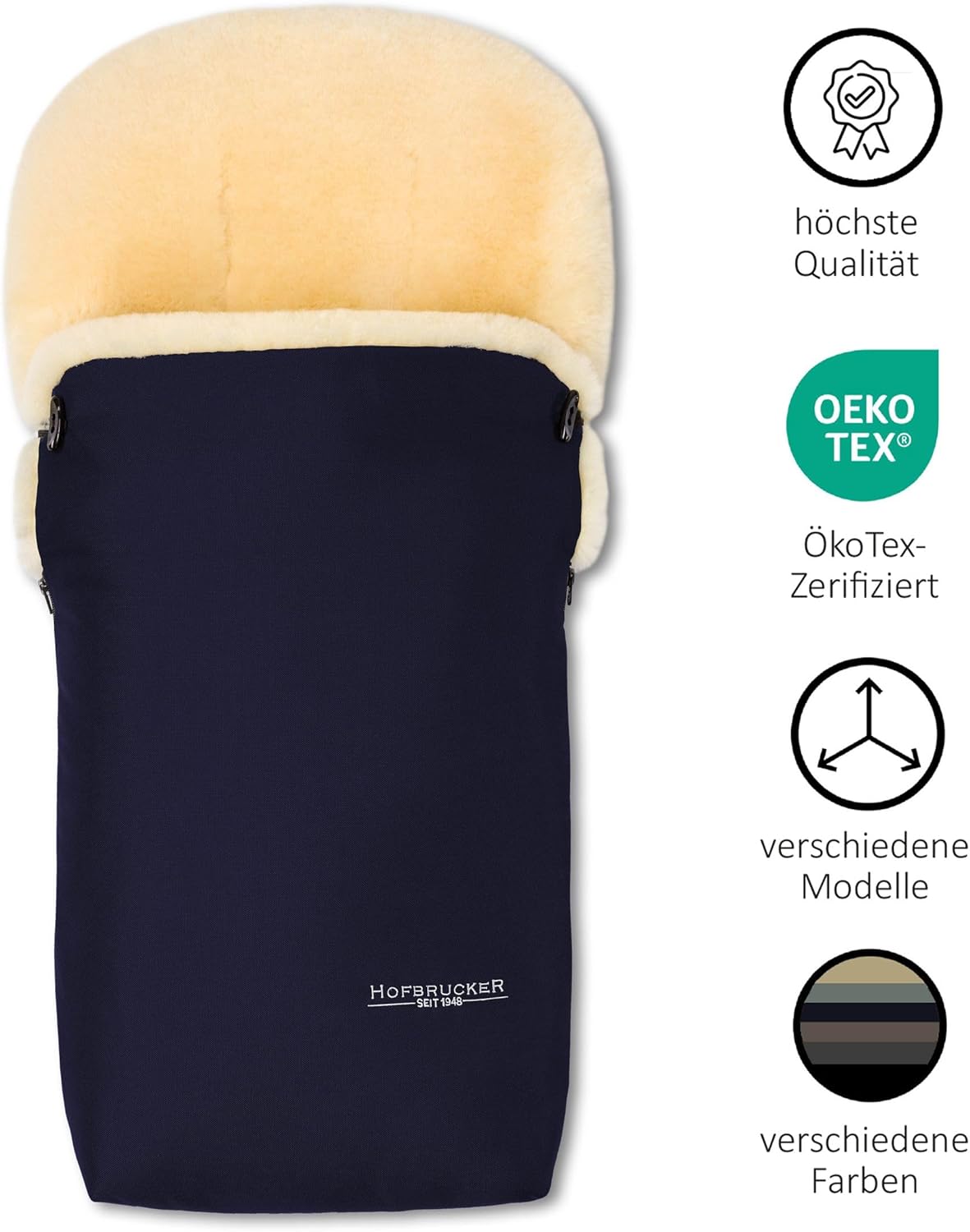 Hofbrucker Lammfell-Fußsack Putzi Kinderwagen, Buggy/Winterfußsack wind- & wasserabweisend/Warmer Fußsack Oberteil abnehmbar/echtes Lammfell/Made in Germany