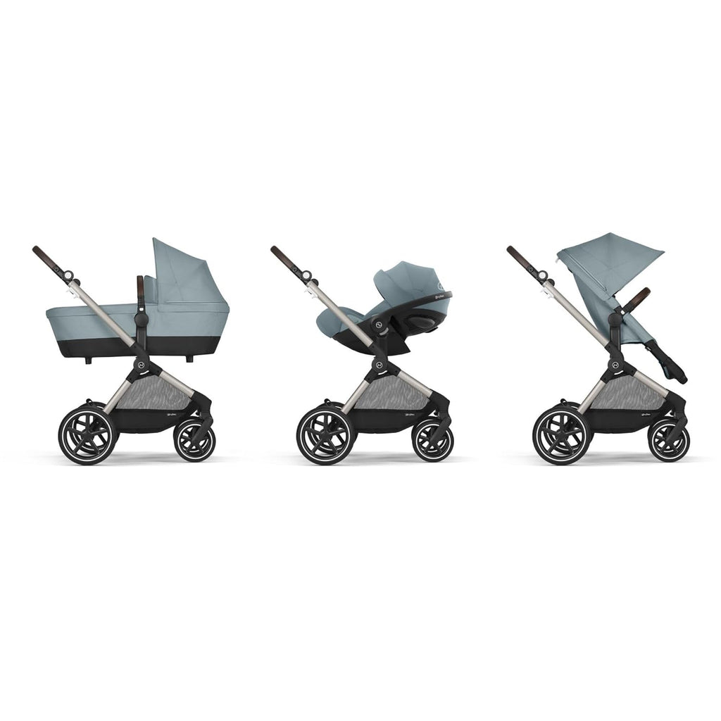 CYBEX Gold Kinderwagen EOS Lux 2-in-1 mit Babyschale Aton B2 i-Size und Babyschalen-Adapter, Reisesystem, Ab Geburt bis 22 kg (ca. 4 Jahre), Moon Black (Schwarz)