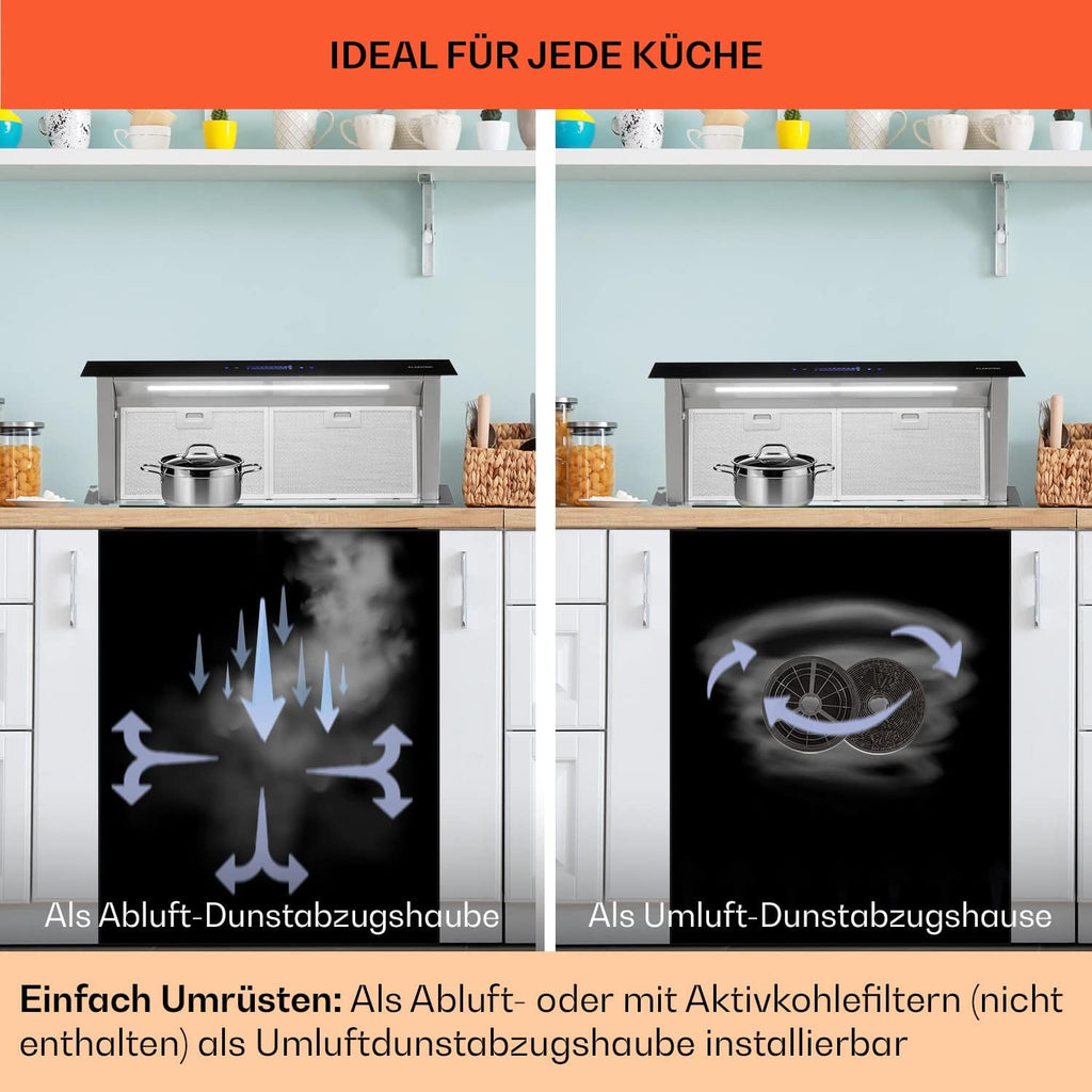 Klarstein Downdraft-Dunstabzugshaube, Versenkbare Abzugshaube, Leise Dunstabzugshauben mit Filter, Dunstabzugshaube 60cm, Umluft/Abluft Dunsthaube mit 10 Stufen, Dunstabzug 576 m³/h Luftstrom