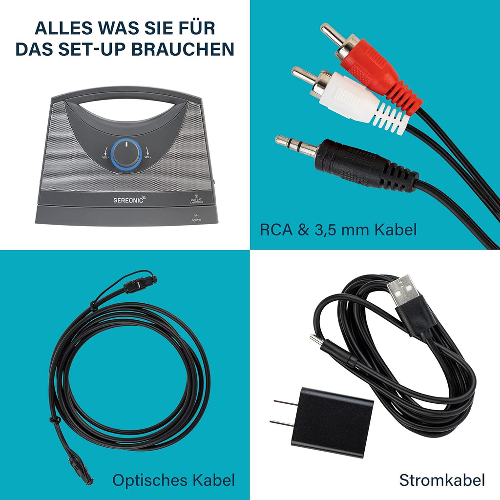 SEREONIC Tragbare Kabellose TV Lautsprecher für Smart TV – Idealer Lautsprecher für Fernseher ohne Dröhnenden Klang – Kabelloser TV Lautsprecher für Hörbeeinträchtigte und Senioren – Reichweite 30 m