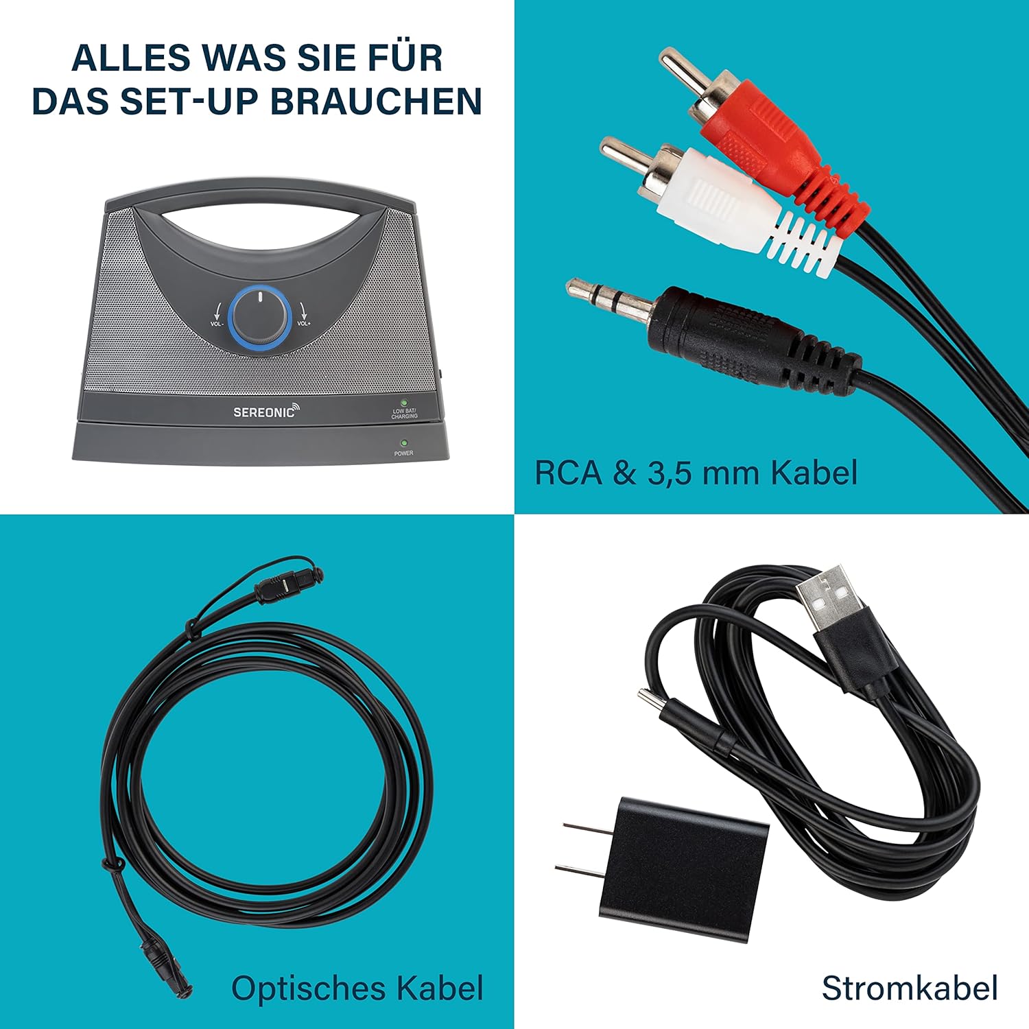 SEREONIC Tragbare Kabellose TV Lautsprecher für Smart TV – Idealer Lautsprecher für Fernseher ohne Dröhnenden Klang – Kabelloser TV Lautsprecher für Hörbeeinträchtigte und Senioren – Reichweite 30 m