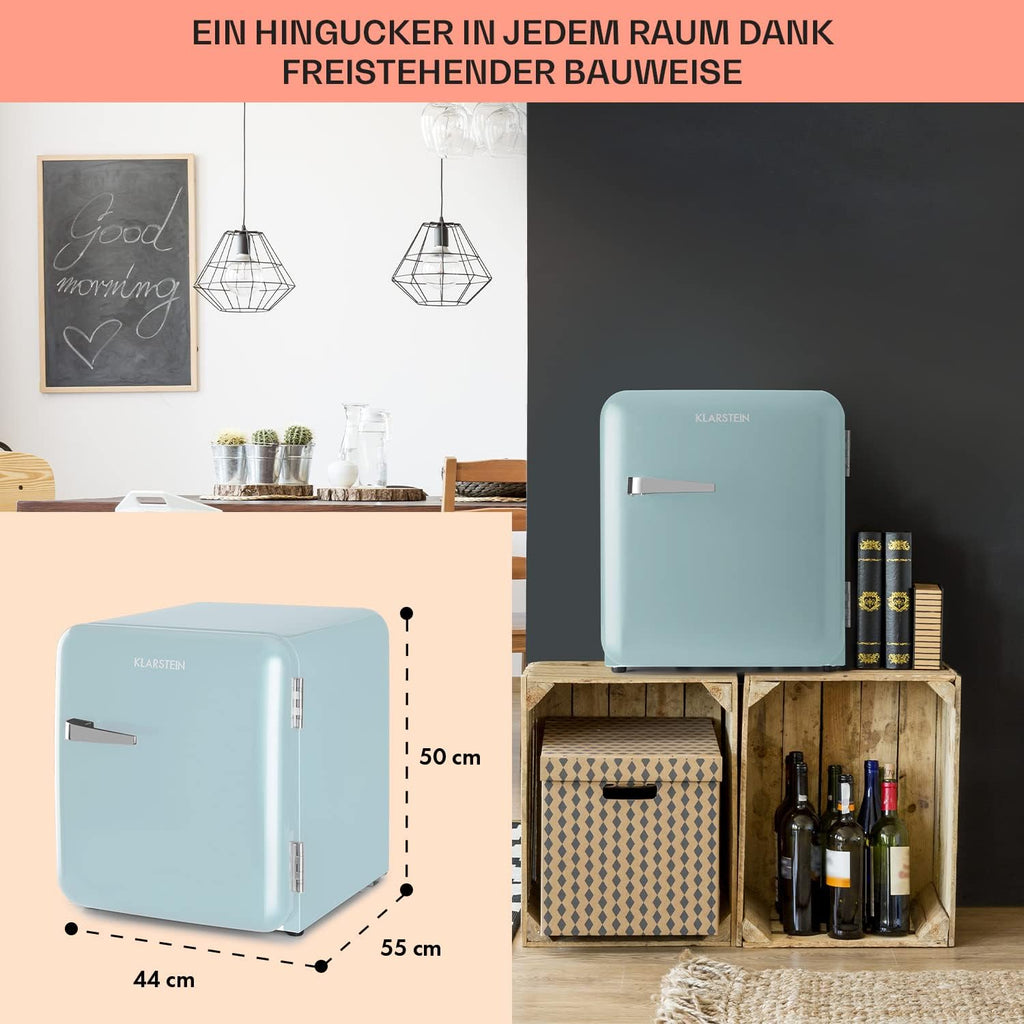 Klarstein Audrey Mini - kleiner Kühlschrank, kompakte Mini-Bar, freistehend, Kompressionskühlung, Fassungsvermögen, Kühlung: 0-10 °C, Mini-Kühlschrank mit 70 Liter Fassungsvermögen, rot