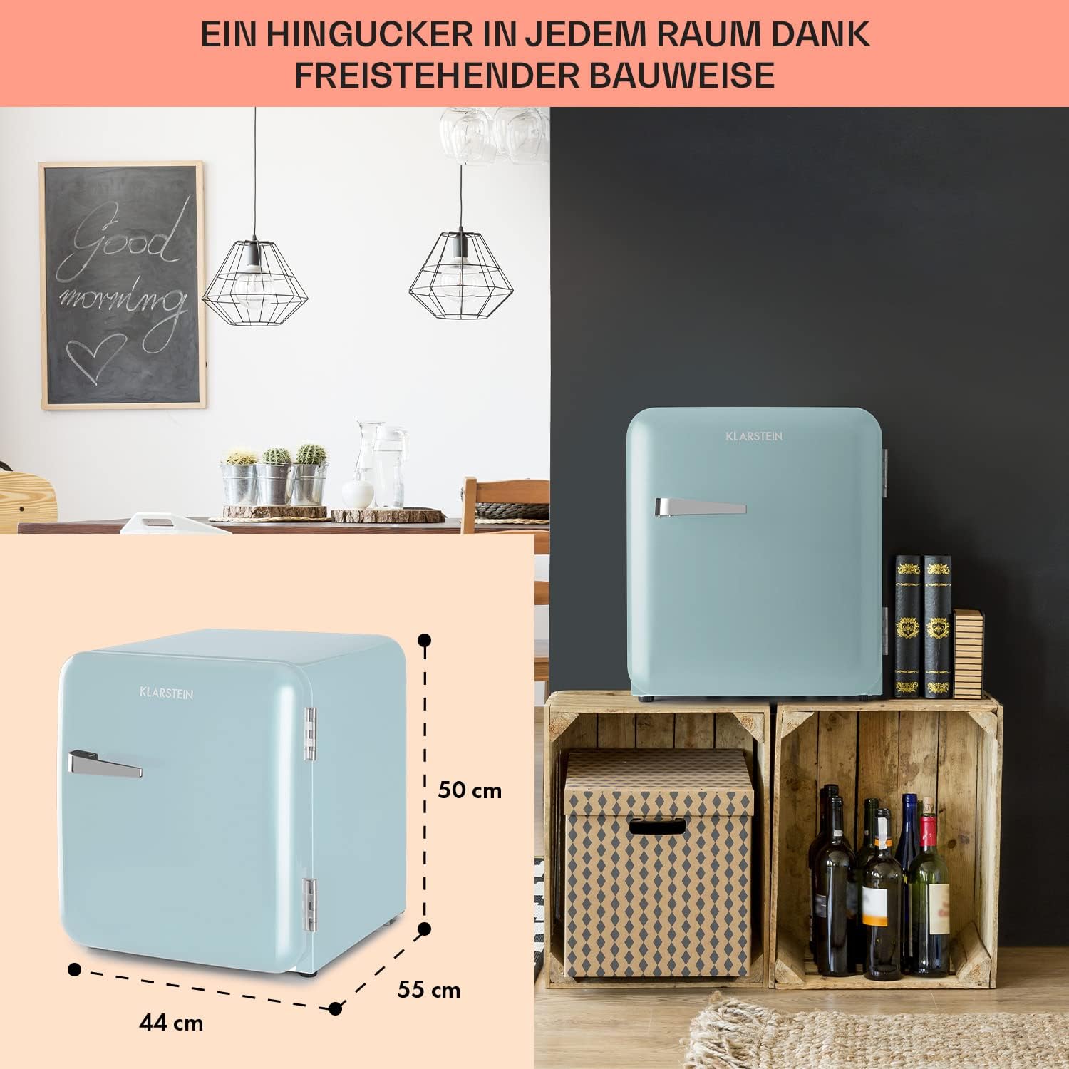 Klarstein Audrey Mini - kleiner Kühlschrank, kompakte Mini-Bar, freistehend, Kompressionskühlung, Fassungsvermögen, Kühlung: 0-10 °C, Mini-Kühlschrank mit 70 Liter Fassungsvermögen, rot