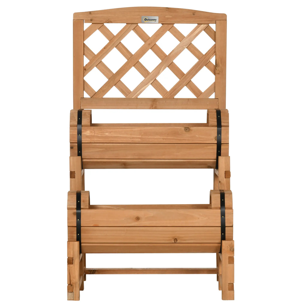 Outsunny Hochbeet Pflanztreppe rustikales Fass-Design mit Rankgitter Massivholz