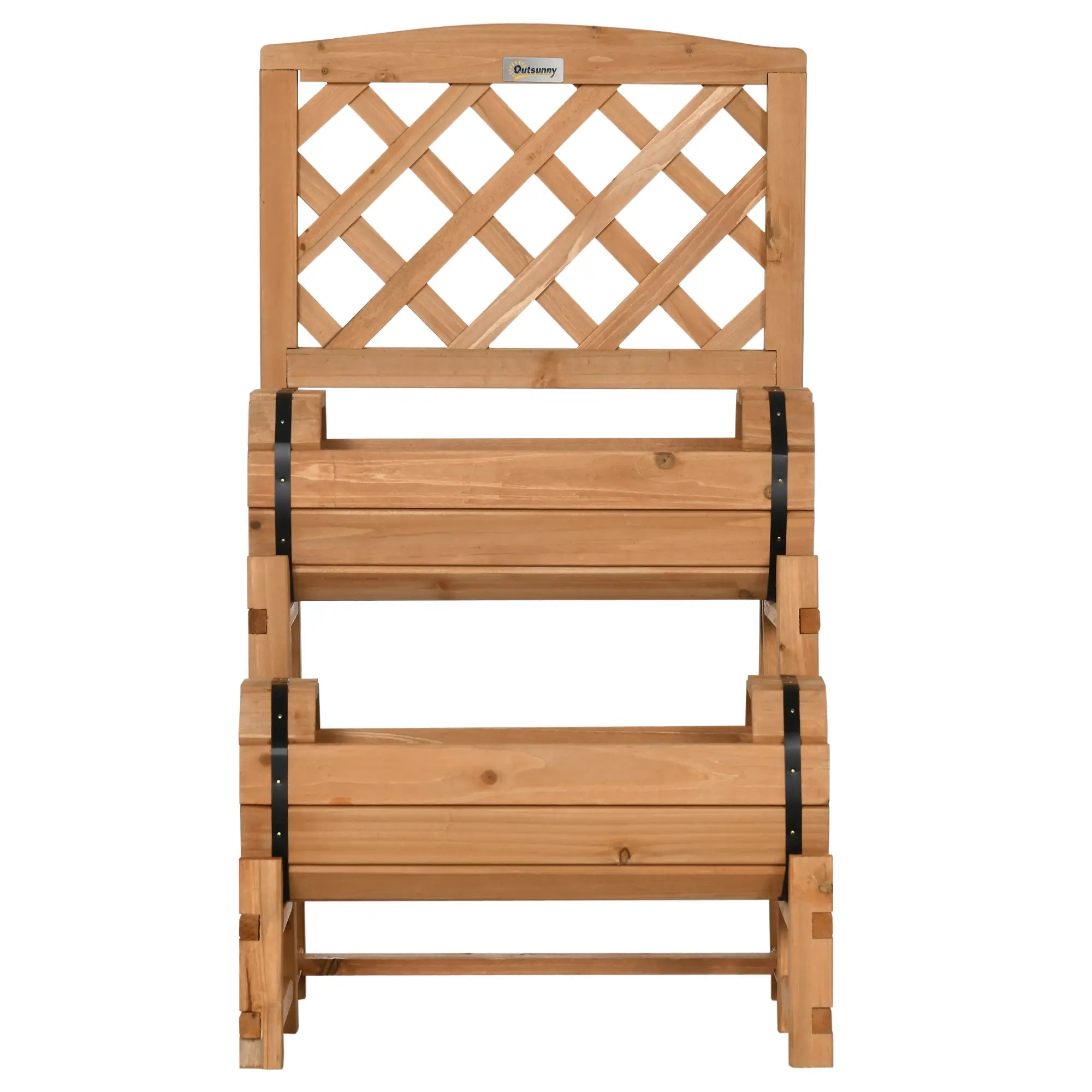 Outsunny Hochbeet Pflanztreppe rustikales Fass-Design mit Rankgitter Massivholz
