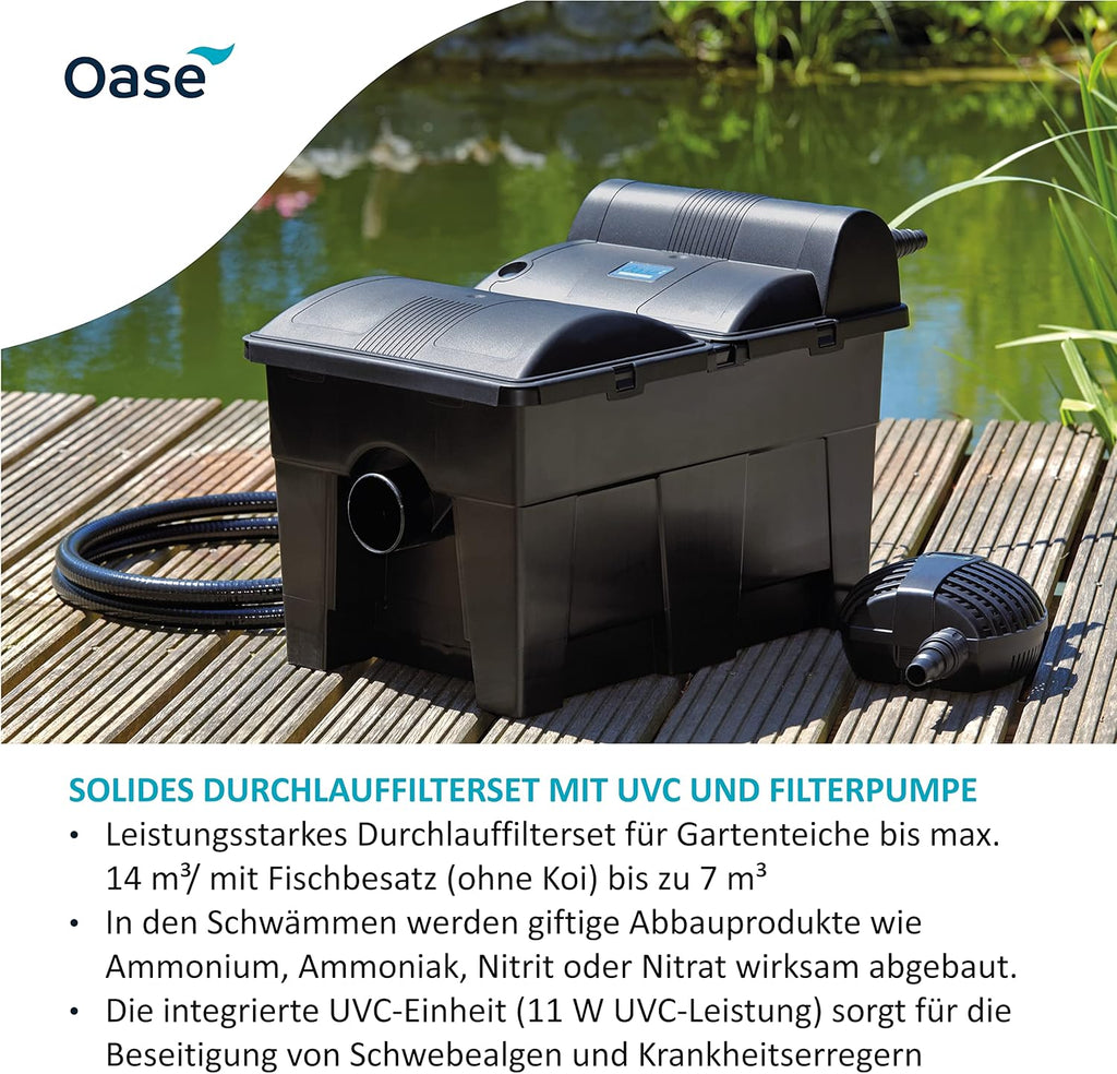 OASE 56789 Durchlauffilter BioSmart Set 36000 geeignet für Teiche bis 36 m³, Filtersystem, Filterkomplettset inkl Filtermaterial, Teichpumpe und UVC Klärer
