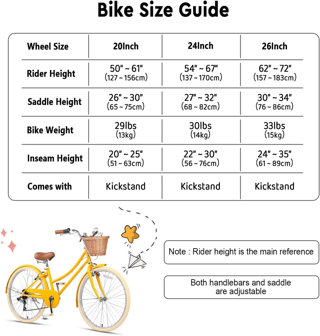 Glerc Missy 20 24 26 Zoll Mädchen City 6-Gang Hybrid Cruiser Fahrrad mit Weidenkorb für Jugend über 6-Jahre alt, mehrere Farben